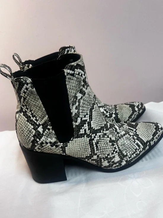 JustFab Snake-Print Chelsea Booties - Black & White - Picture 5 of 12